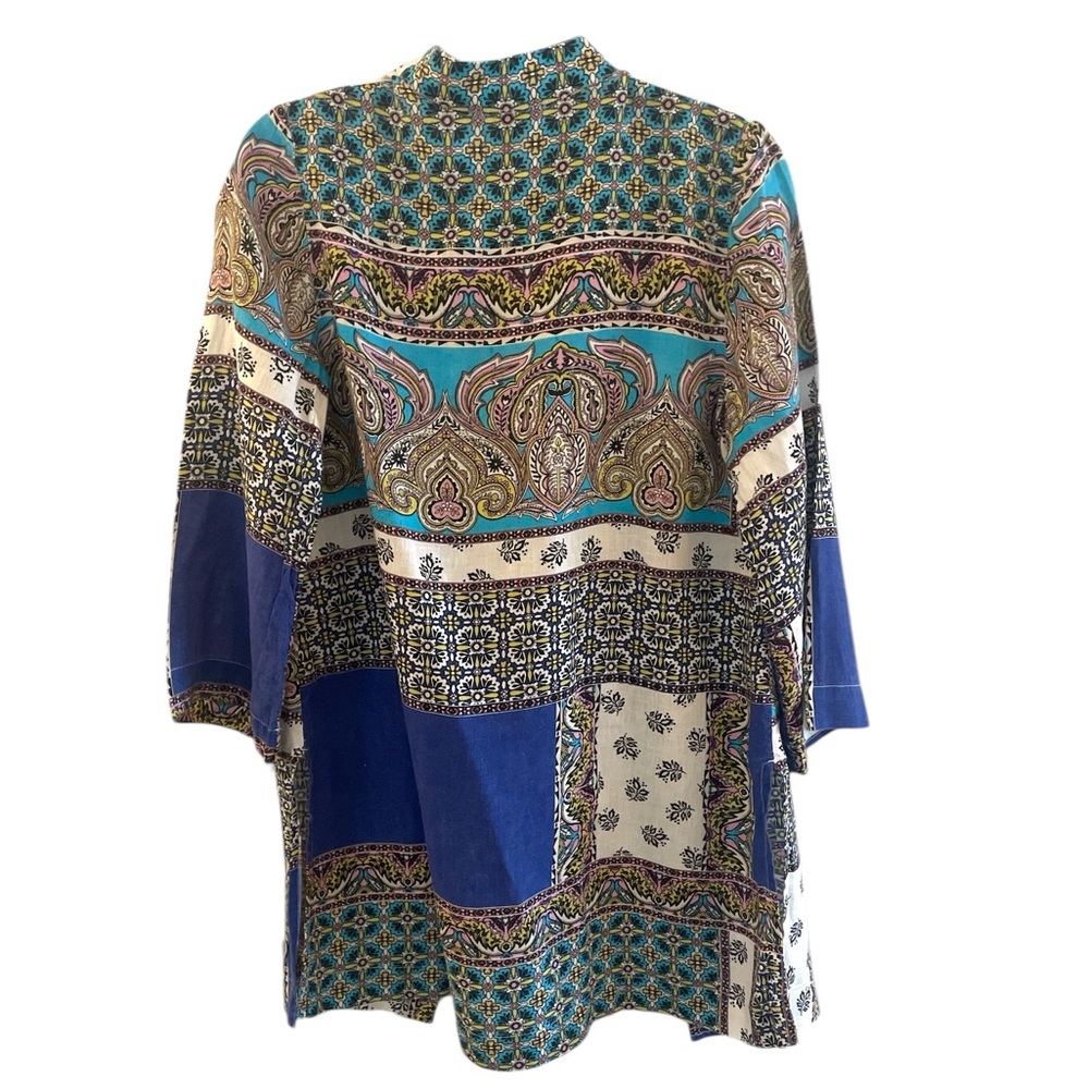 Chicos 100% Linen Open Duster Bohemian Patchwork … - image 2